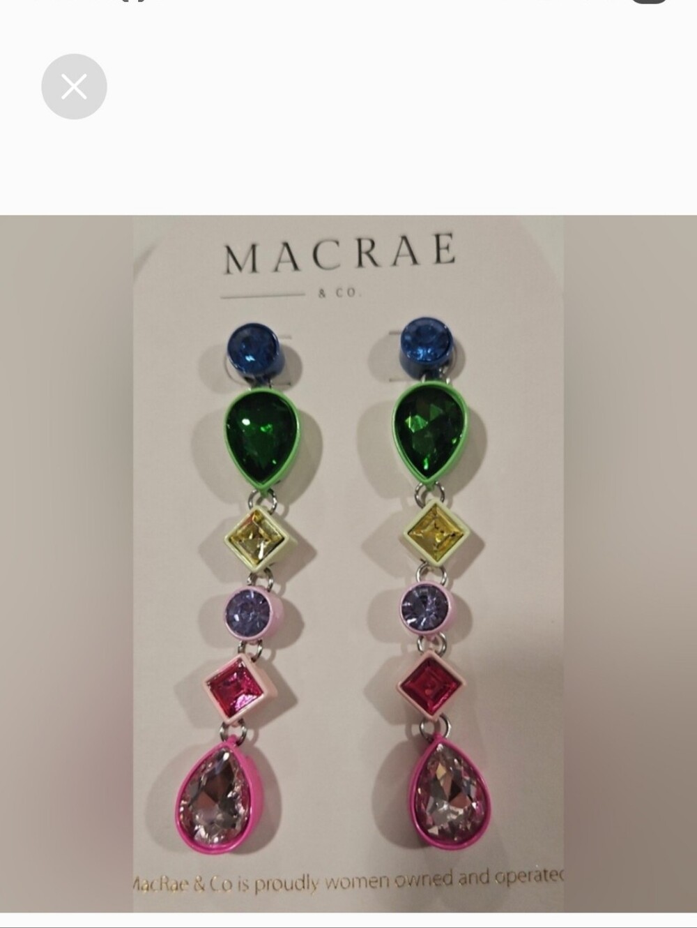✨️NWT MacRae & Co. Multicolor Crysta💜l Drop Earrings/ Stunning Earrings ✨️💓
